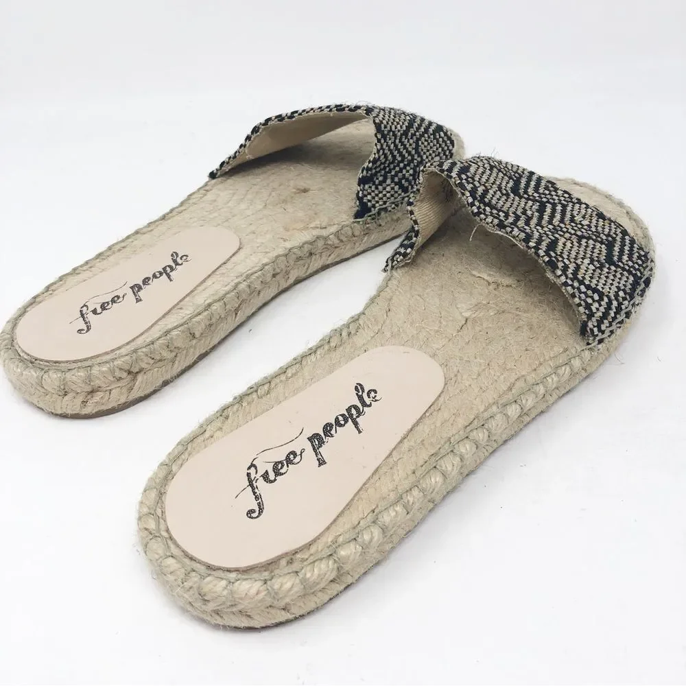 FREE PEOPLE | Beach Front Espadrille Woven Slides Black & Beige NEW Women’s 7